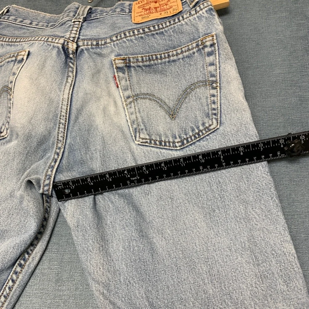 Levi's 505 Jeans Mens 31x30 Blue Light Wash Denim Cotton Distressed Regular Fit